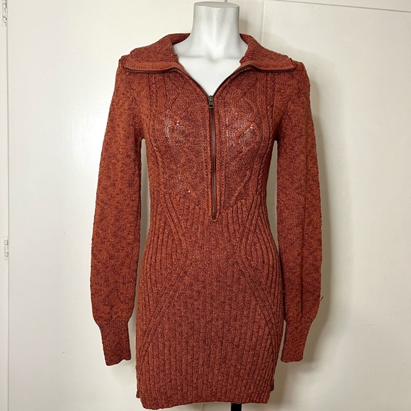 Free People Dresses & Skirts - Free People Mont Blanc Long Sleeve Sweater Mini Dress Red Jasper Size Small